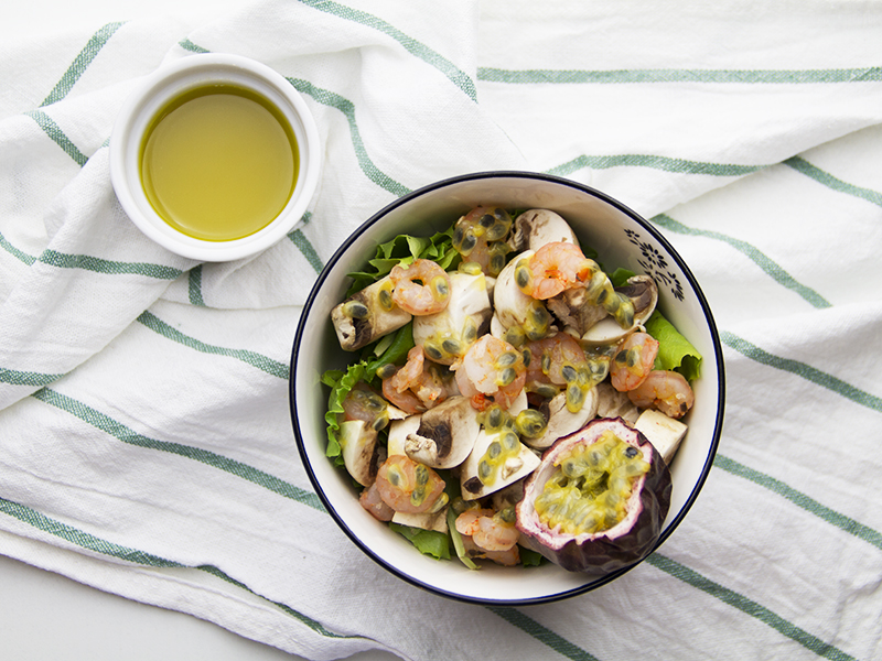 Insalata di champignon con gamberi