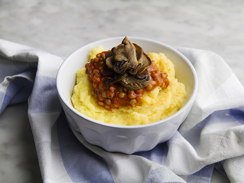 Ricetta polenta e funghi con lenticchie