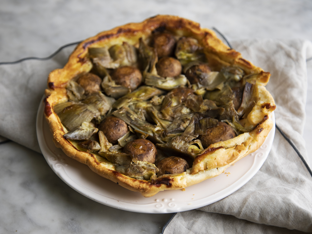 Tarte tatin di funghi e carciofi