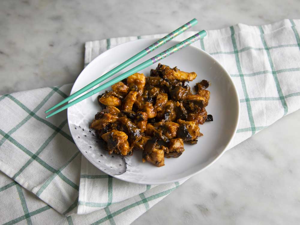 Pollo e funghi in agrodolce